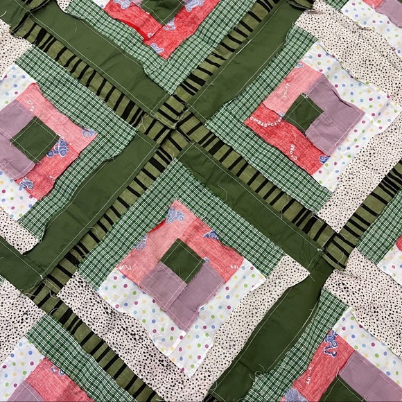 Handmade Log Cabin Star Sewing craft Patchwork Cotton Queen Quilt Top/Topper - Picture 4 of 4